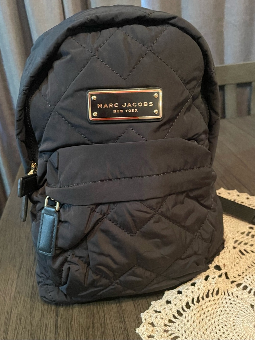 Marc Jacobs Quilted Black Nylon Mini Backpack with Gold Hardware